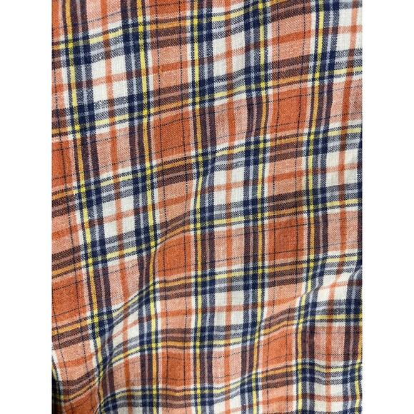 Orvis Men's Orange Navy Plaid Long Sleeve Linen Shirt Size XXL - Picture 7 of 10